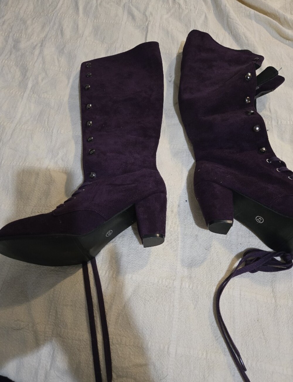 SHEIN Deep Purple Suede Lace-Up Mid Heel Boots